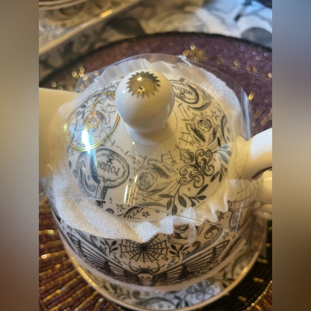 GRACE TEAWARE NEW Gothic Tea For 1 With Skulls And Moth Design Teapot/Teacup Set - Picture 9 of 16